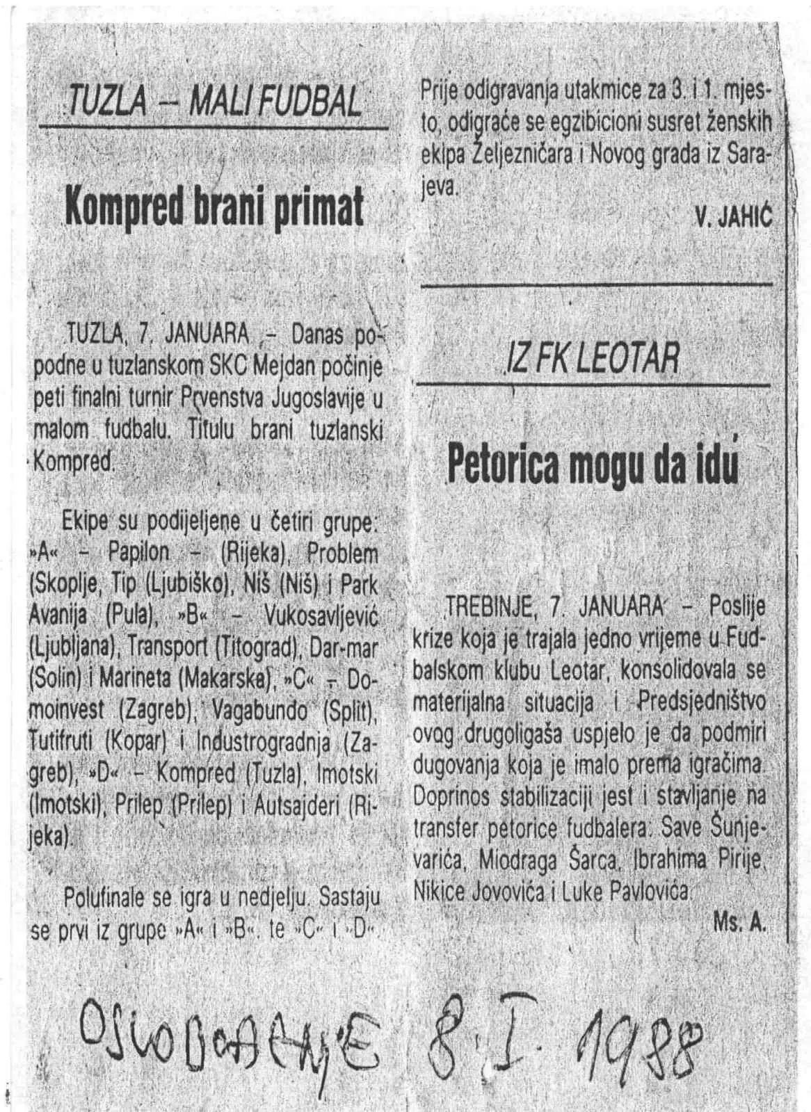 Arhivska fotografija FC Sloboda Kompred